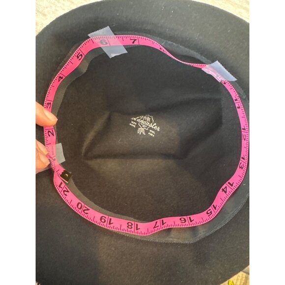 Vintage Lancaster Black Fedora Hat With Feather Accent & Ribbon Trim XS - Picture 8 of 8